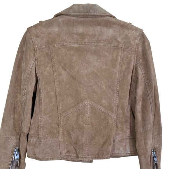 Blank NYC SL8 Genuine Suede Moto Jacket in Tan Sz S Cropped Lined Zip Closure - Picture 5 of 16